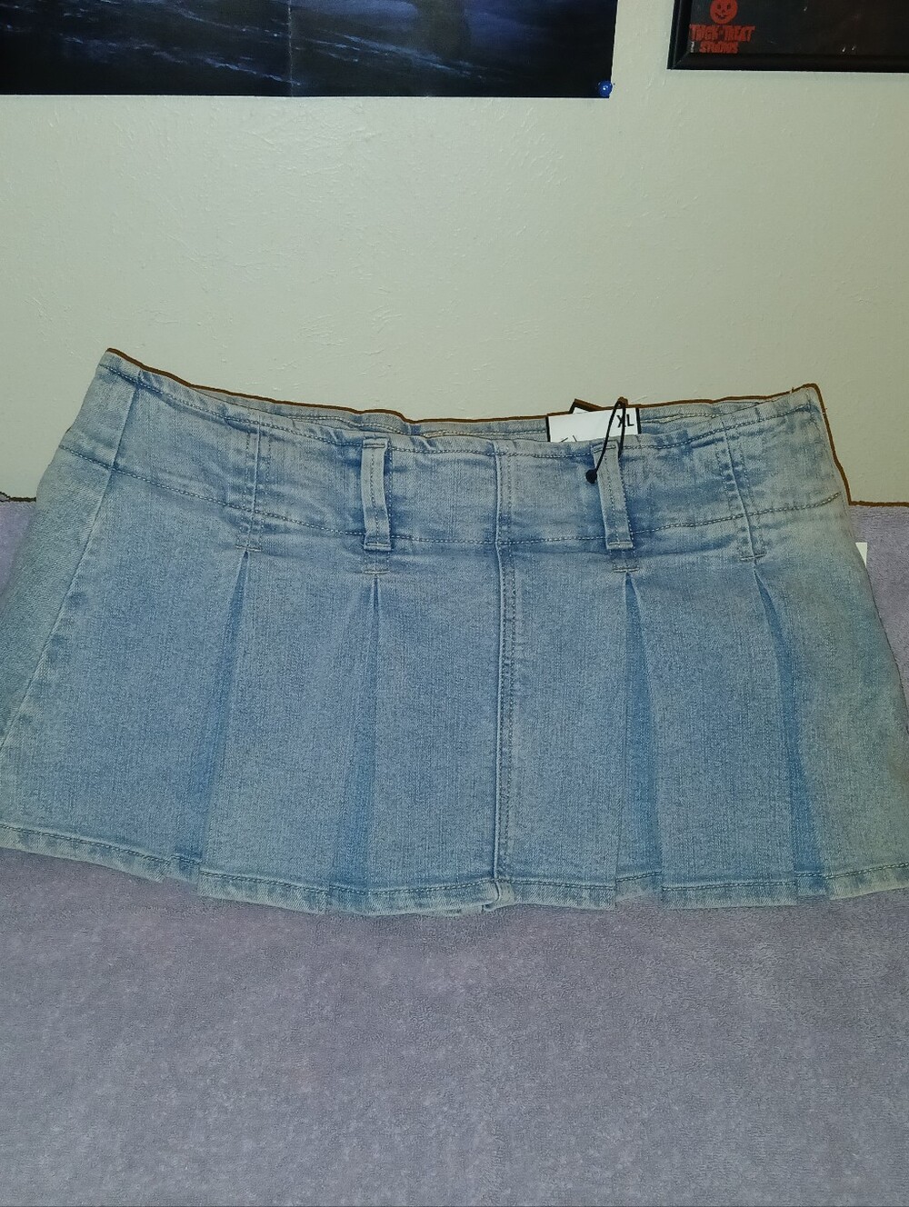 NWT Almost Famous Light Blue Denim Pleated Mini Skort With Size Zipper Closure